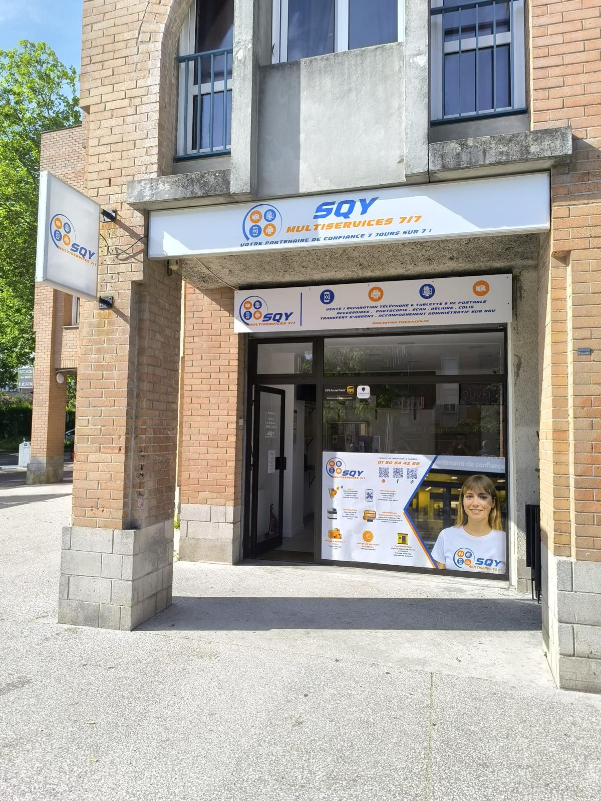 La façade de la boutique SQY Multiservices, 5 rue de la Mare de Troux à Guyancourt